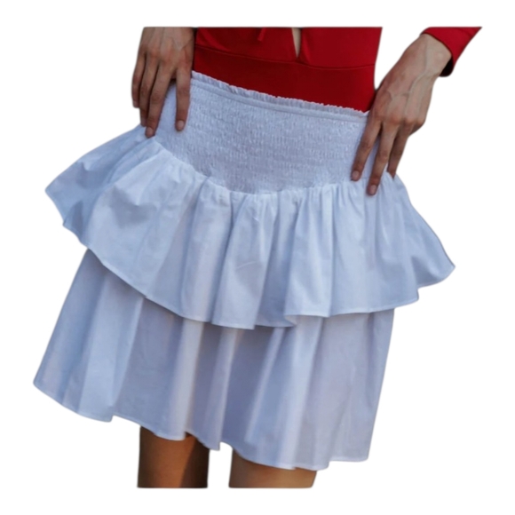 HT360 Collection White Cotton Ruffle 2-Piece Set – Camisole & Tiered Mini Skirt - Picture 15 of 17